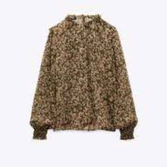 NWT ZARA METALLIC THREAD PRINTED BLOUSE Smocked  Ruffle - Picture 9 of 13
